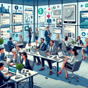 Financial advisors in an office promoting their products on social media