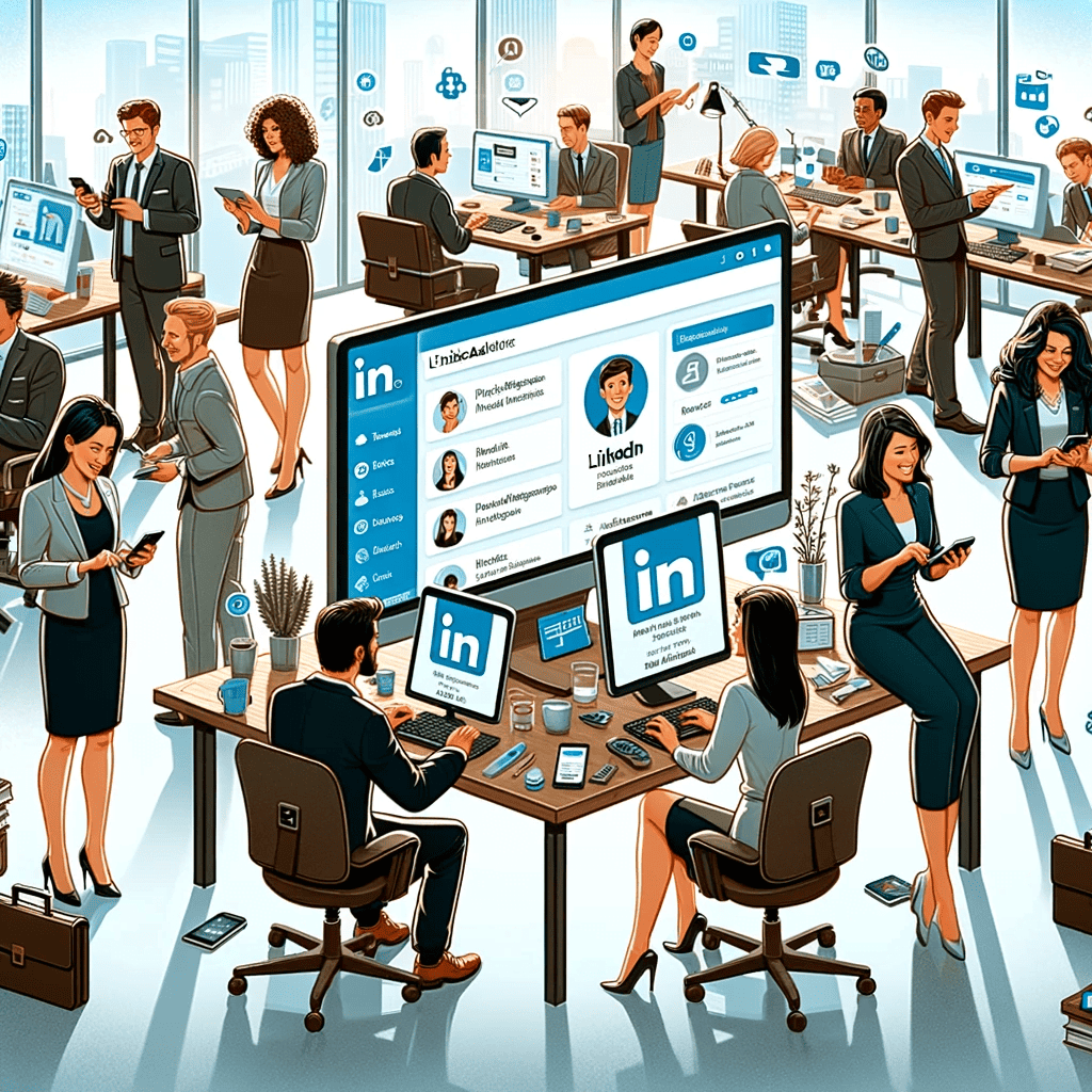 A group of financial advisors around a table using LinkedIn to promote their ideas