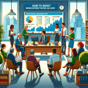 Financial advisors managers discussing investing when interest rates are low